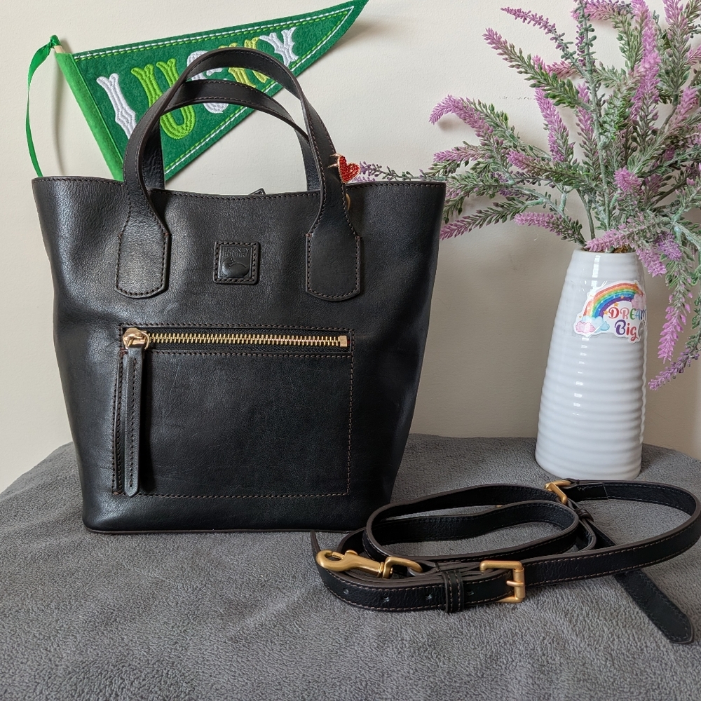 Dooney & Bourke Black Leather Satchel with Gold Hardware